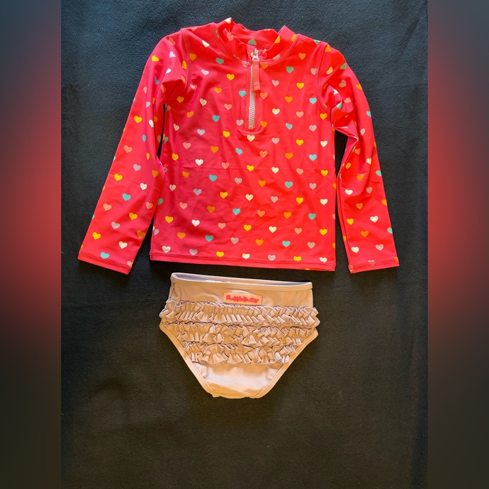 Ruffle Butts Girl Heart Rash Guard Bathing Suit